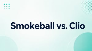 Comparison slide: Smokeball vs. Clio (title text on a light gradient background)