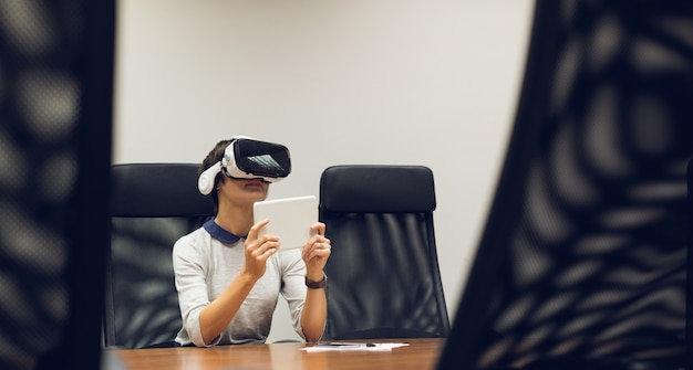 woman using VR technology  