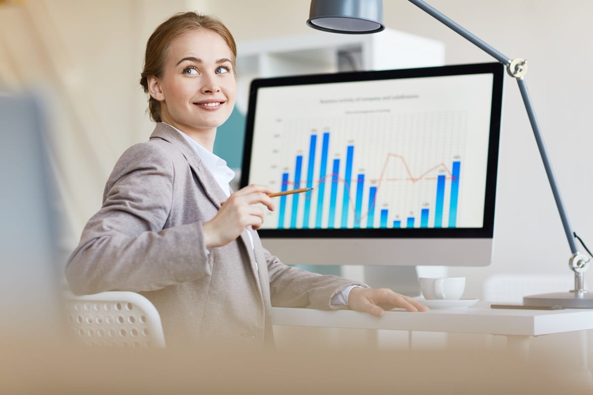 A law firm employee reviewing profit margin