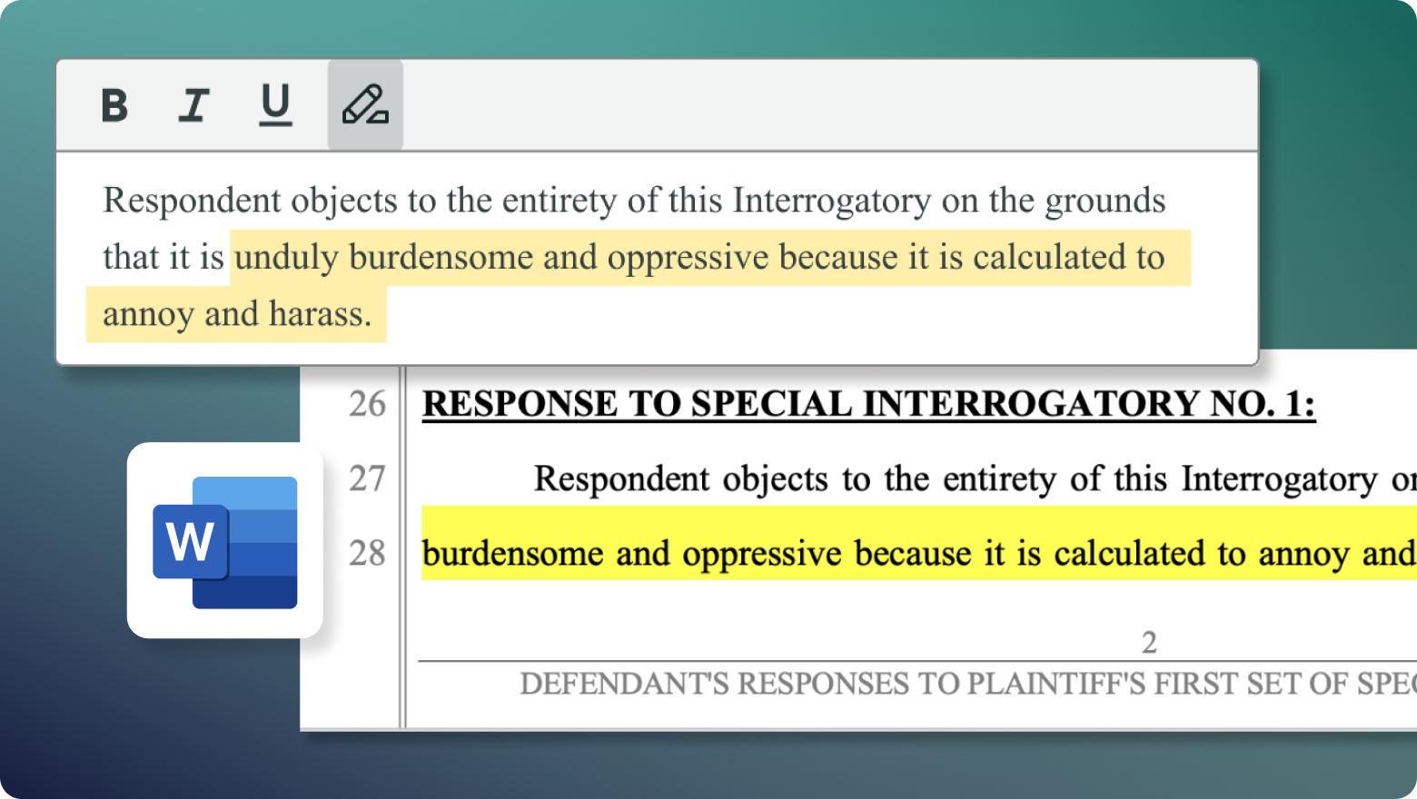 Text highlighting in editor and in resulting Word document