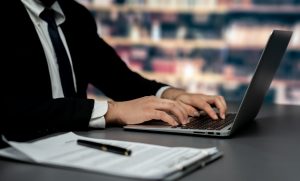 lawyer using software on a laptop