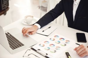 Lawyer looking at productivity metrics